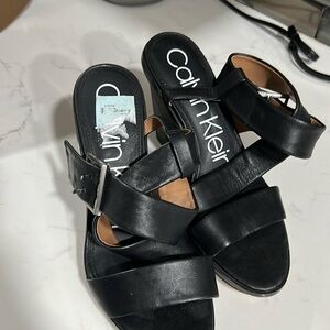 Calvin Klein black strapped wedges size 7.5